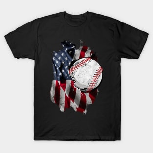 Baseball Usa Flag 4th of July T-Shirt